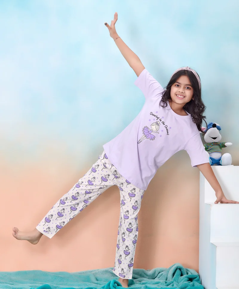 Artemea  Dancing Ballerina print Girls Premium Pajama set (2pc set -Top & Bottom) for Women | Best Price UAE